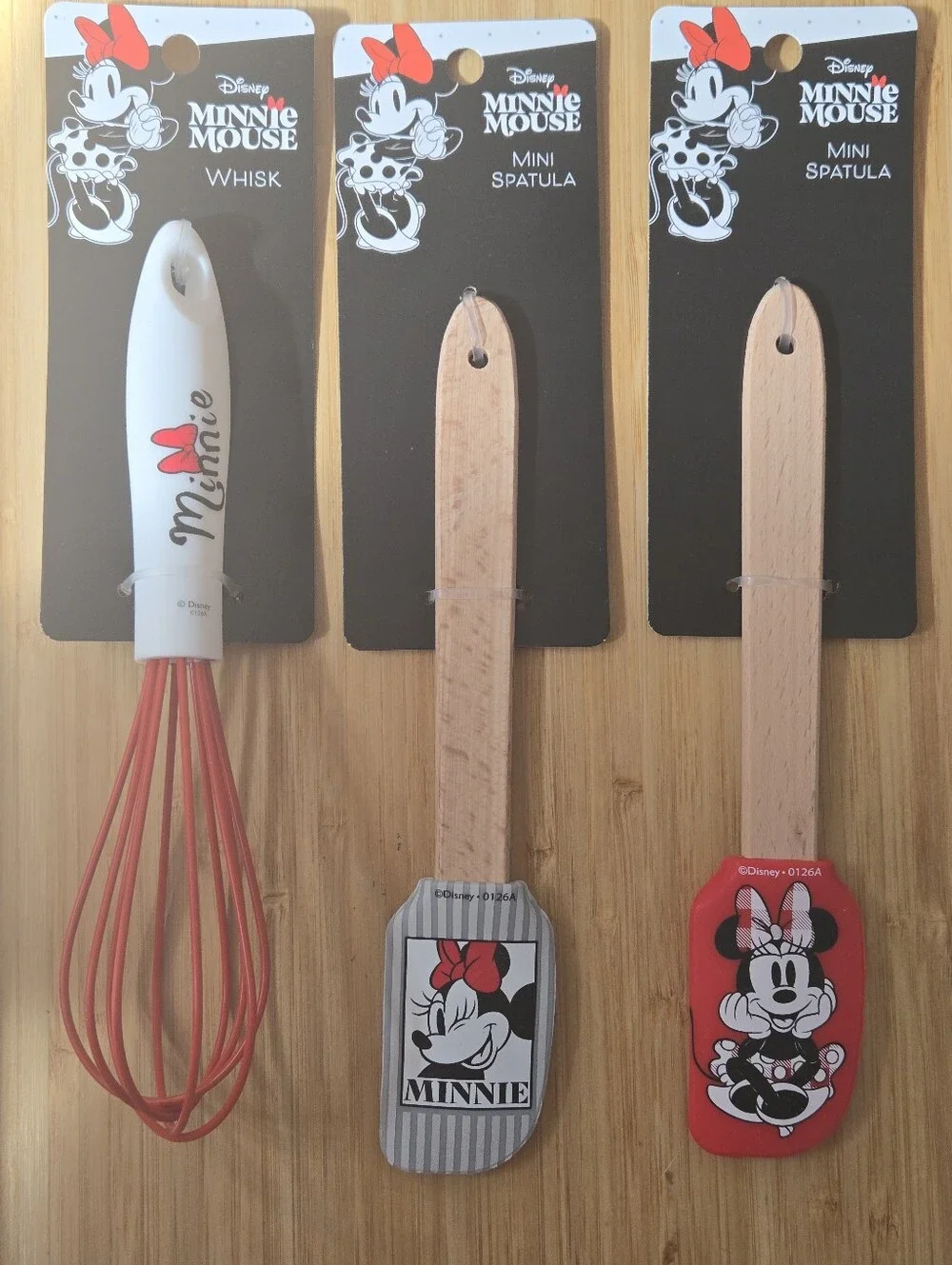 Minnie Mouse Red & Gray Silicone Spatulas and Red Mini Whisk Set